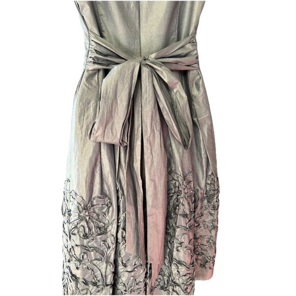 Adrianna Papell Blue Iridescent Ruffle Collar Midi Dress Size 6 Wedding Guest - Picture 10 of 12